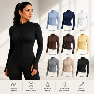 Blusa Colete Casaquinho Fitness Feminino Com Zíper Roupa look Academia Casual Manga Longa