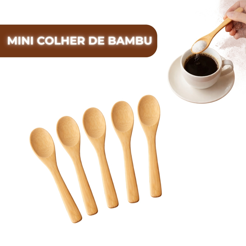 Kit Colher de Bambu de Café Açucar Tempero Mesa Posta Cantinho do Café Colher Pote de Vidro