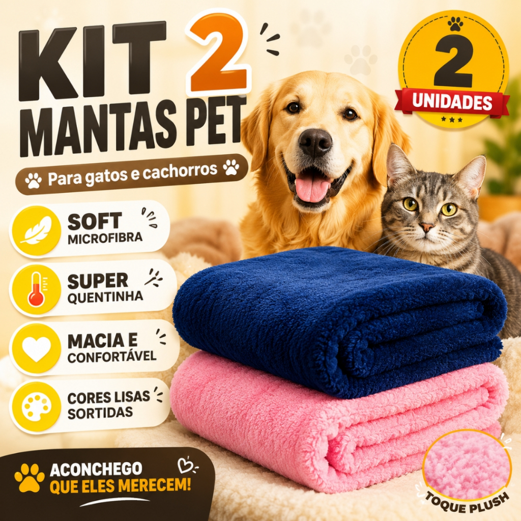 Kit 2 Mantas Cobertor Pet Soft Microfibra 1m x 90cm para Cachorro e Gato Quentinha