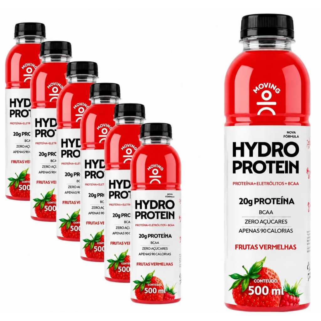 Hydro Protein Moving 500ml Frutas Vermelhas | 20g Proteína + 3g Creatina | Escolha Kit 6 ou 12