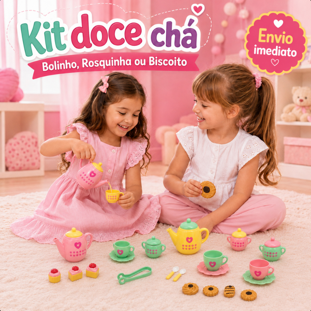 Cozinha Infantil Faz de Conta Chá Biscoito Rosquinha Bolinho Doce Cozinha Brinquedo Piquenique Picnic Criança Presente