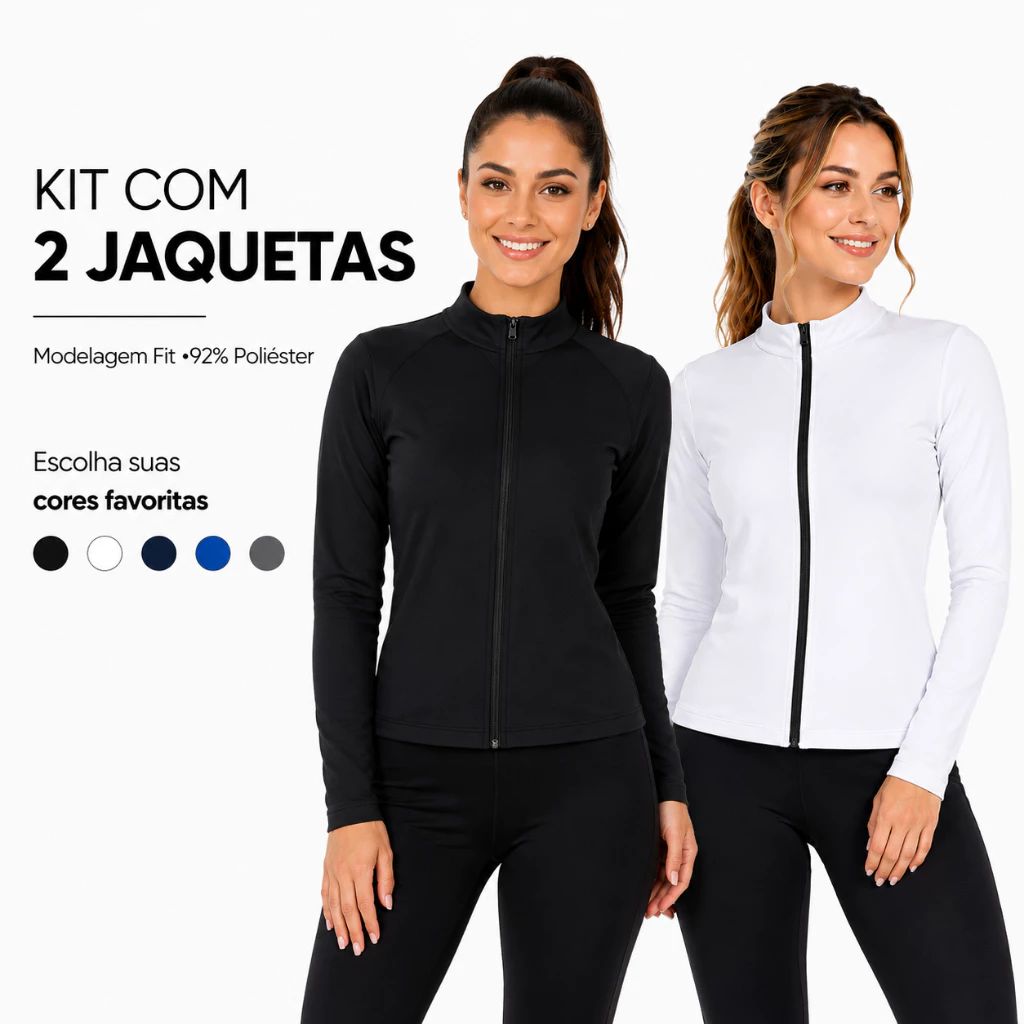 Kit 2 Jaqueta Fit Casaco Dryfit Casaquinho Proteção Solar Zíper Slim Blusa Térmica Treino Academia Feminina — imagem 1