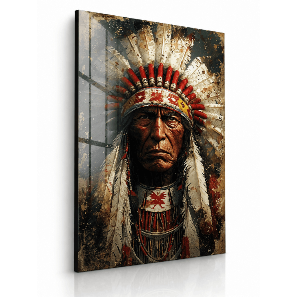 Quadro Decorativo Chefe Indígena com Cocar Tribal para Sala Quarto e Escritório