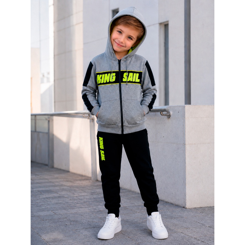 Conjunto de Moletom Infantil Masculino King Sail Premium Capuz e Calça Moda Inverno Menino Tamanhos 4 ao 16