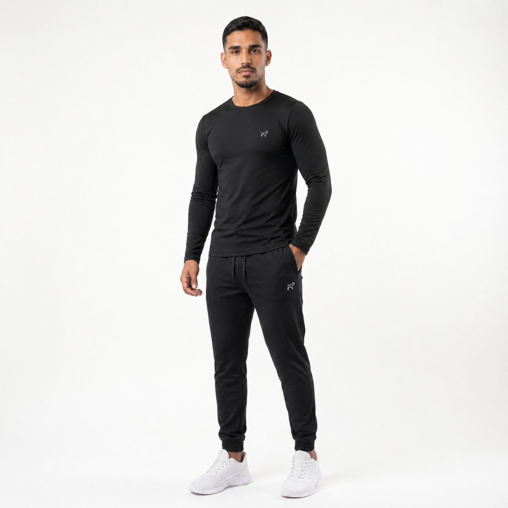 Kit Treino Masculino Camisa Térmica UV50+ e Calça Jogger Dry Fit Tactel Com Elastano