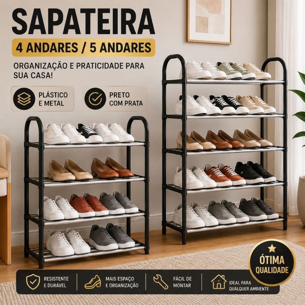 Sapateira 4/5 Andares Closet Guarda Sapatos Porta Estante Sapateira Organizadora Desmontavel Duhome