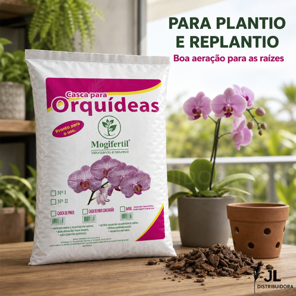 Substrato para Orquídeas 3 Litros com Casca de Pinus Carvão Vegetal e Chip de Coco para Plantio Jardinagem