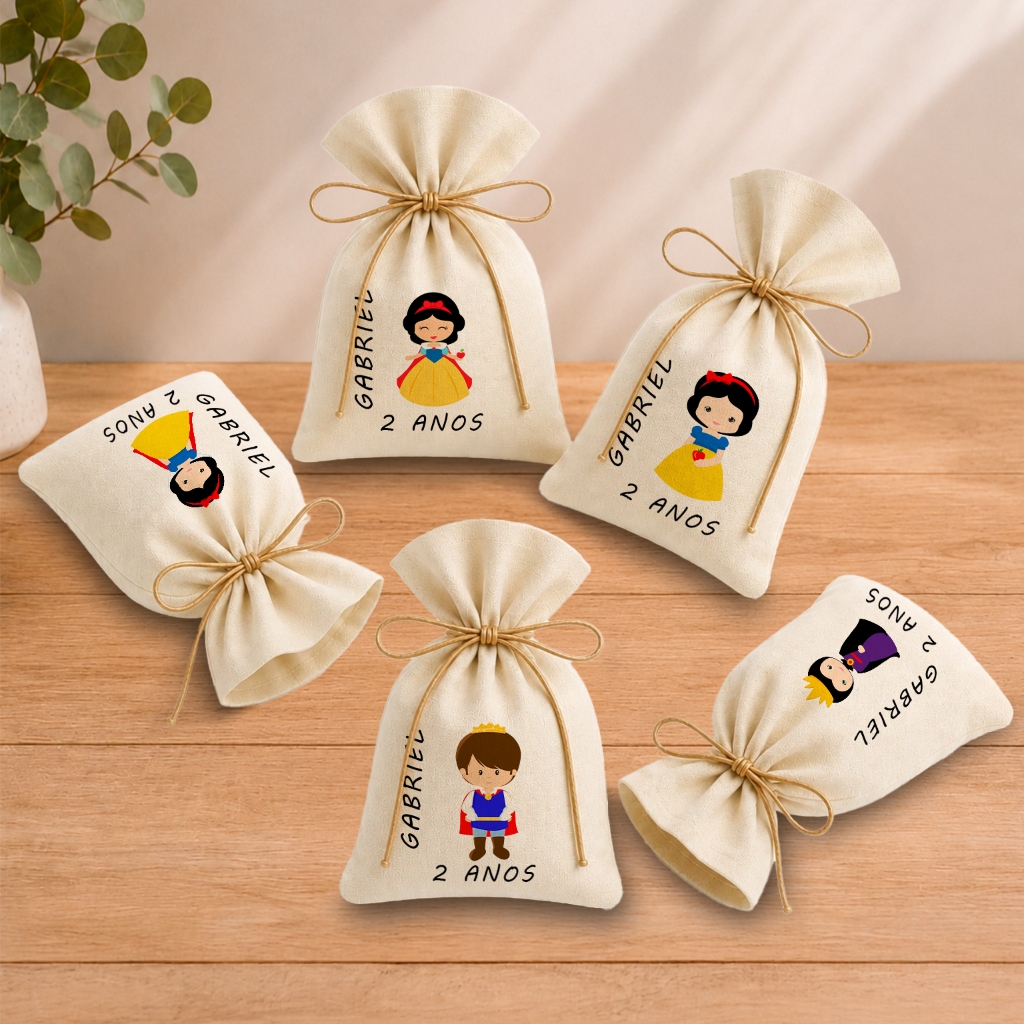 Kit 20 Saquinhos Lembrancinha Personalizada Festa Infantil Aniversário Branca de Neve Cute M1 11x17