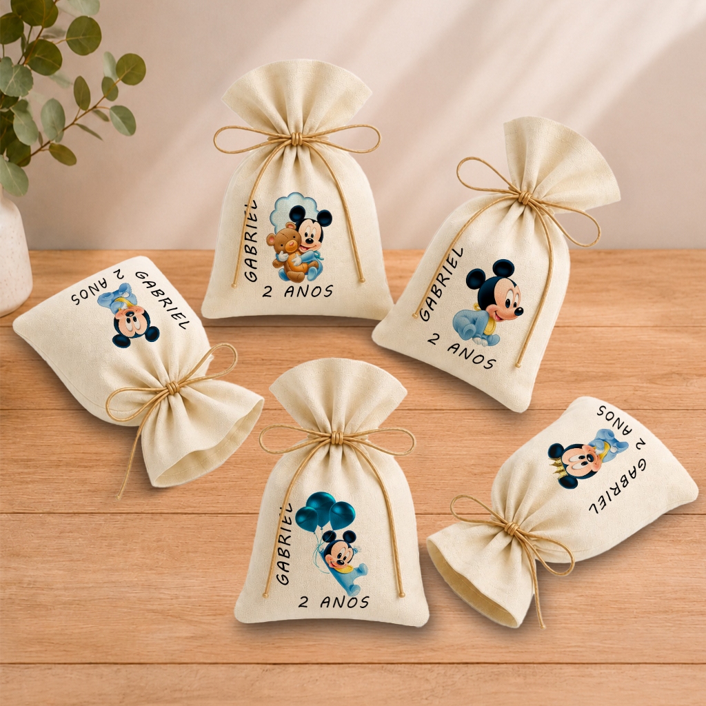 Kit 20 Saquinhos Lembrancinha Personalizada Festa Infantil Aniversário Mickey Baby 11x17