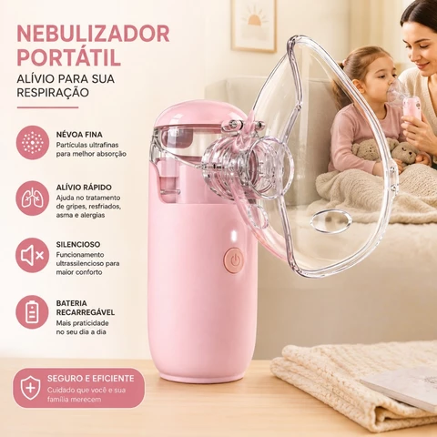 Inalador Ultra-Sônico Portátil Nebulizador Silencioso para Asma Ajustável para Adultos e Crianças