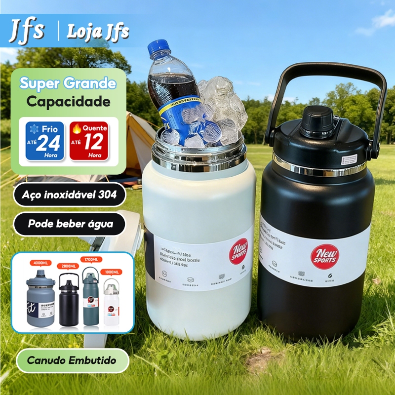 1000ml/1700ml/2800ml/4000ml Garrafa Térmica de água Inoxidável com Tampa e Canudo Copo Térmico de água  Inox Portátil