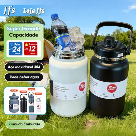 1000ml/1700ml/2800ml/4000ml Garrafa Térmica de água Inoxidável com Tampa e Canudo Copo Térmico de água  Inox Portátil