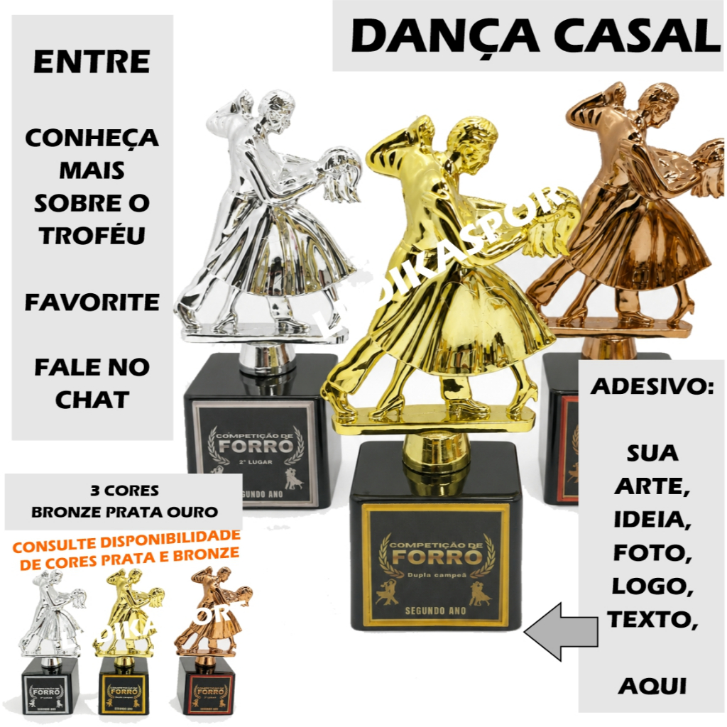 1 a 4 Troféu Dança Casal Ouro 17cm BL1 {Personalizo} Valsa Forró Festival Salão Clássic Balé Samba