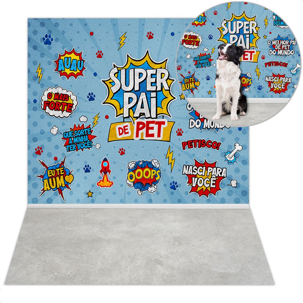 Fundo Fotográfico Pet Dia dos Pais Super Herói Cenário Painel Sublimado Em Tecido 1,20x1,70m - PET-117