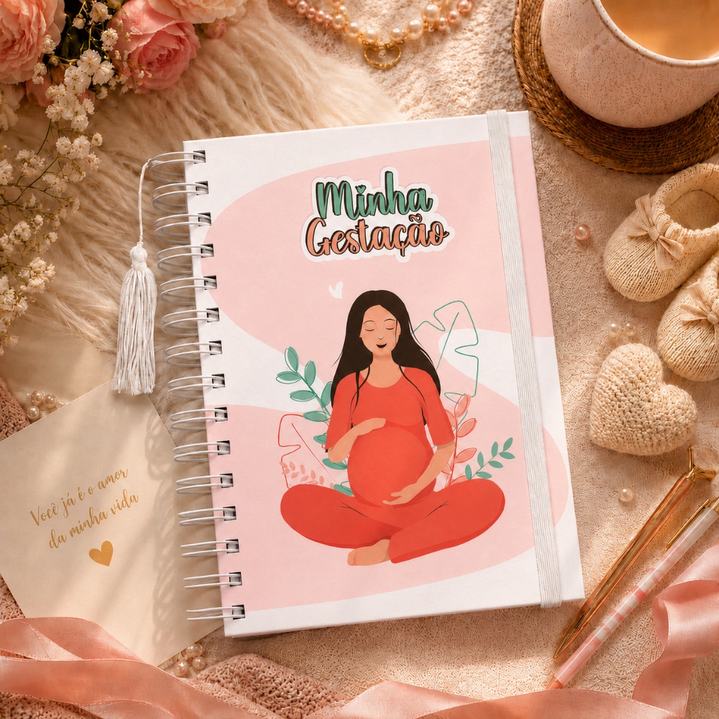 Planner da Gestante Diário da Minha Gestação Caderno Caderneta Anotações 220 Páginas Capa Dura
