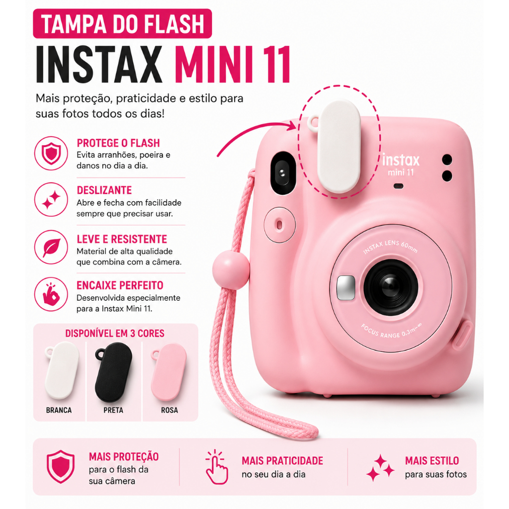 Kit 2x Tampas Bloqueadoras de Flash Instax Mini 11 Evita Fotos Estouradas Encaixe Preciso Proteção Compatível