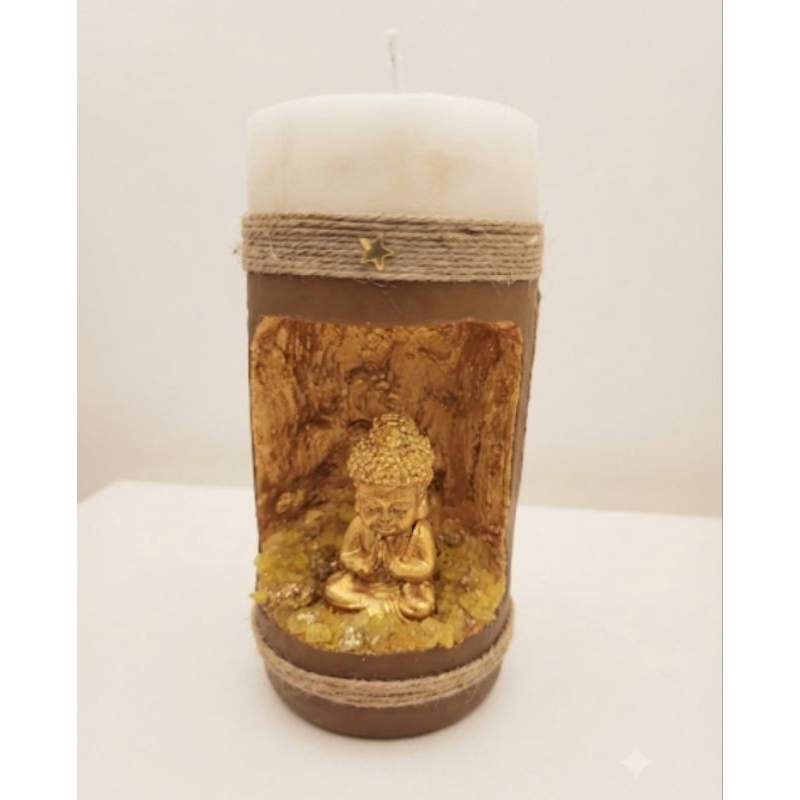 Imagem Vela Buda Zen Aromática Artesanal Decorativa Gruta Meditação Lavanda