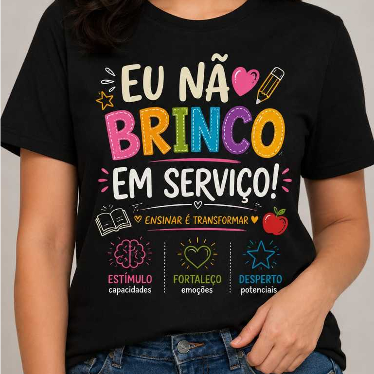 Camiseta Pedagogia Feminina Estampada Professora Educação Infantil Algodão Confortável