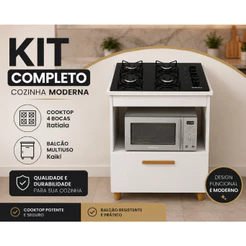 Balcão Salvia para Cooktop 4 e 5 Bocas Branco com Cooktop Itatiaia Preto