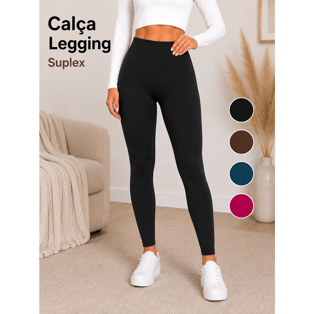 Calça Leg Legging Feminina Suplex Cintura Alta Fitness Academia Lisa Sem Transparencia
