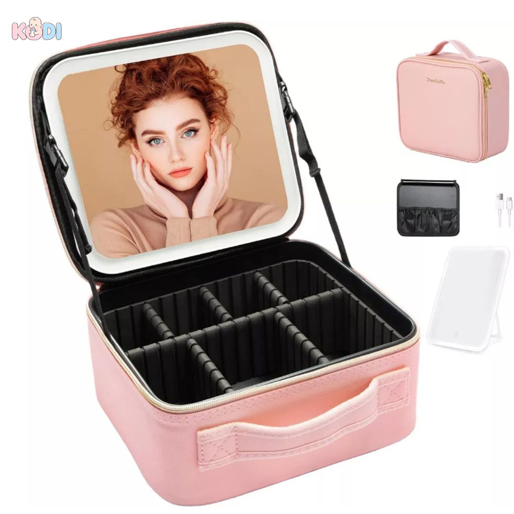 Kit Maleta Maquiagem completo Profissional Com Espelho e Luz Led e paleta de maquiagem -Q10