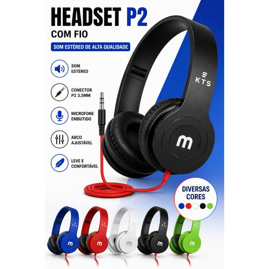 Fone de Ouvido com fio P2 Estéreo Para PC Notebook Celular