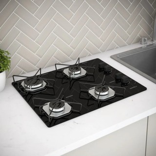 Fogão Cooktop Fogatti à Gás Ori 4 Bocas Vidro Preto Flange Inox Bivolt - Acendimento auto…