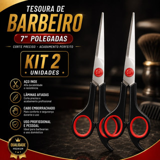 KIT 1 2 Tesoura 7" Polegadas Profissional Barbeiro  Aço Inox Cabelo Salão Artesanato Papelaria Profissional Ponta Fina