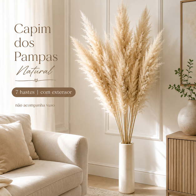 Kit C/5 Capim dos Pampas Natural Longo Decoração Sala Vaso Boho Chic