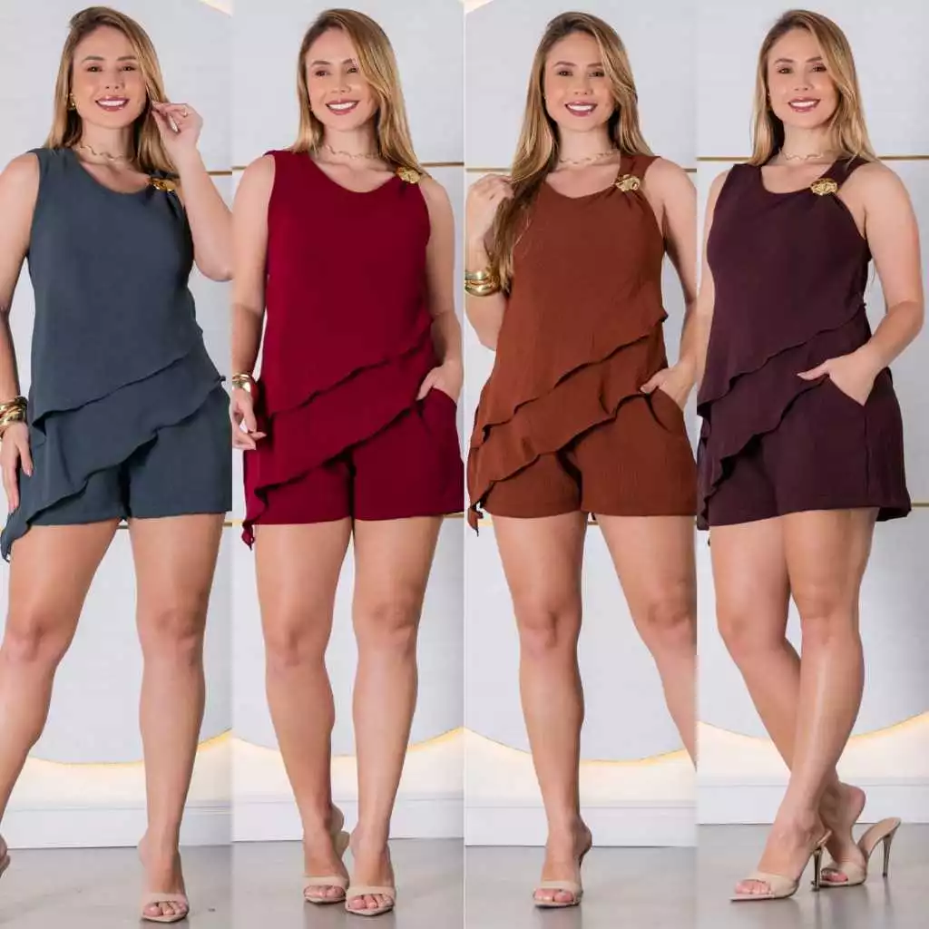 Conjunto feminina  Assimétrica e Short em Tecido Duna com Fivela Dourada e  Elegante M,G e GG — imagem 1