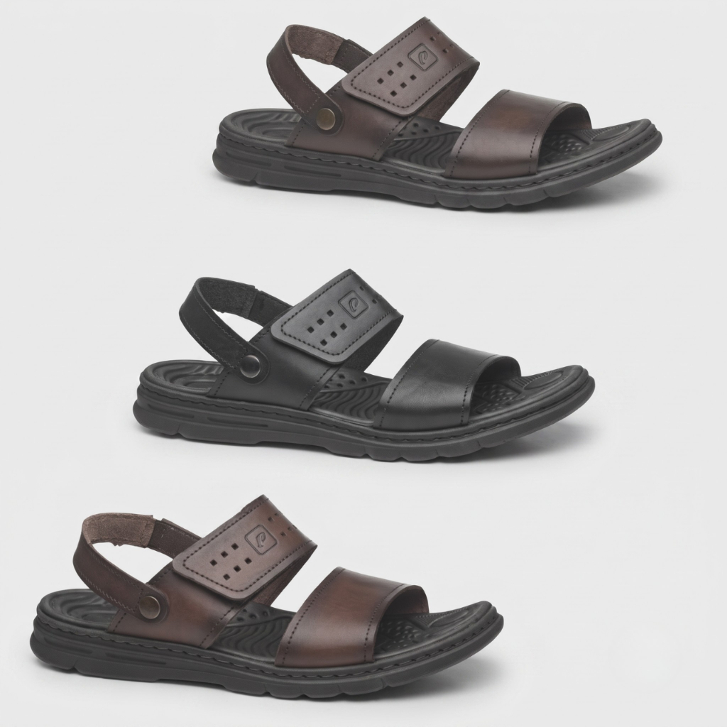 Sandália Papete Masculina Pegada Tiras Couro Velcro Conforto