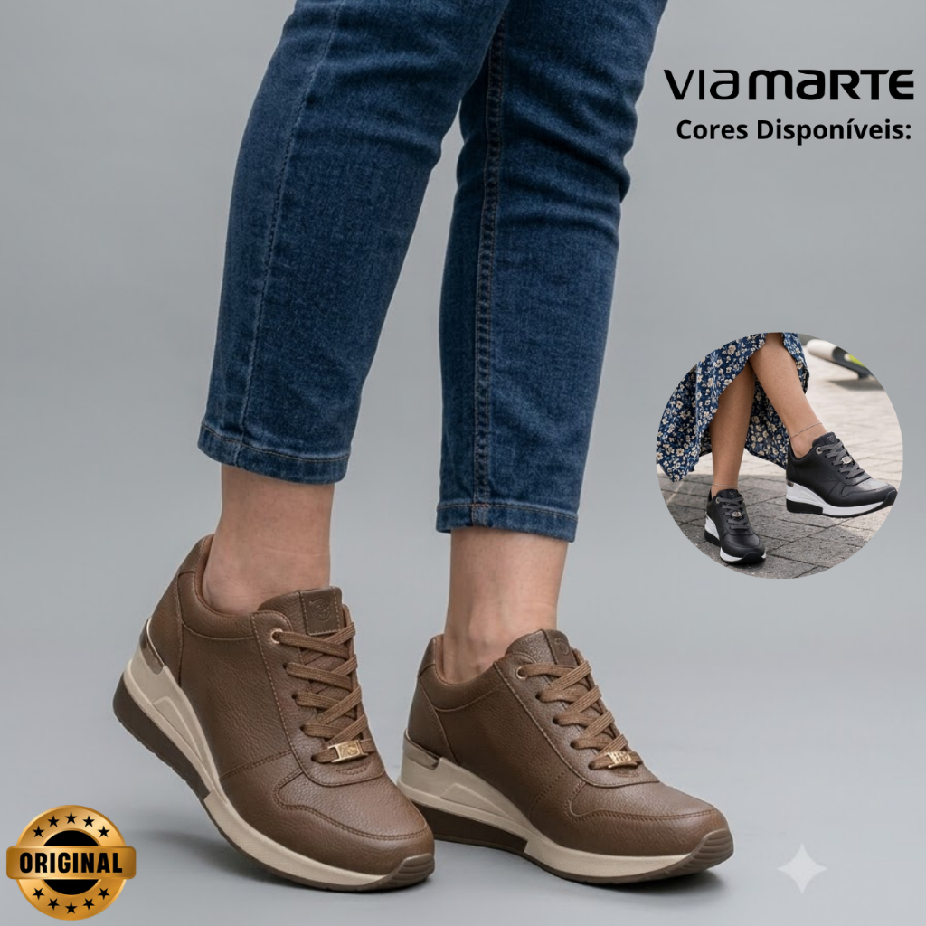 Tênis Feminino Via Marte Plataforma Anabela Casual Confortável Original Salto 7cm Moda Urbana Leve