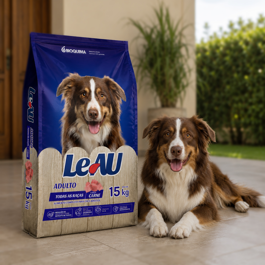 Ração Para Cachorro Leau Dog 15kg Adulto Todas as Raças Sabor Carne 18% Proteína