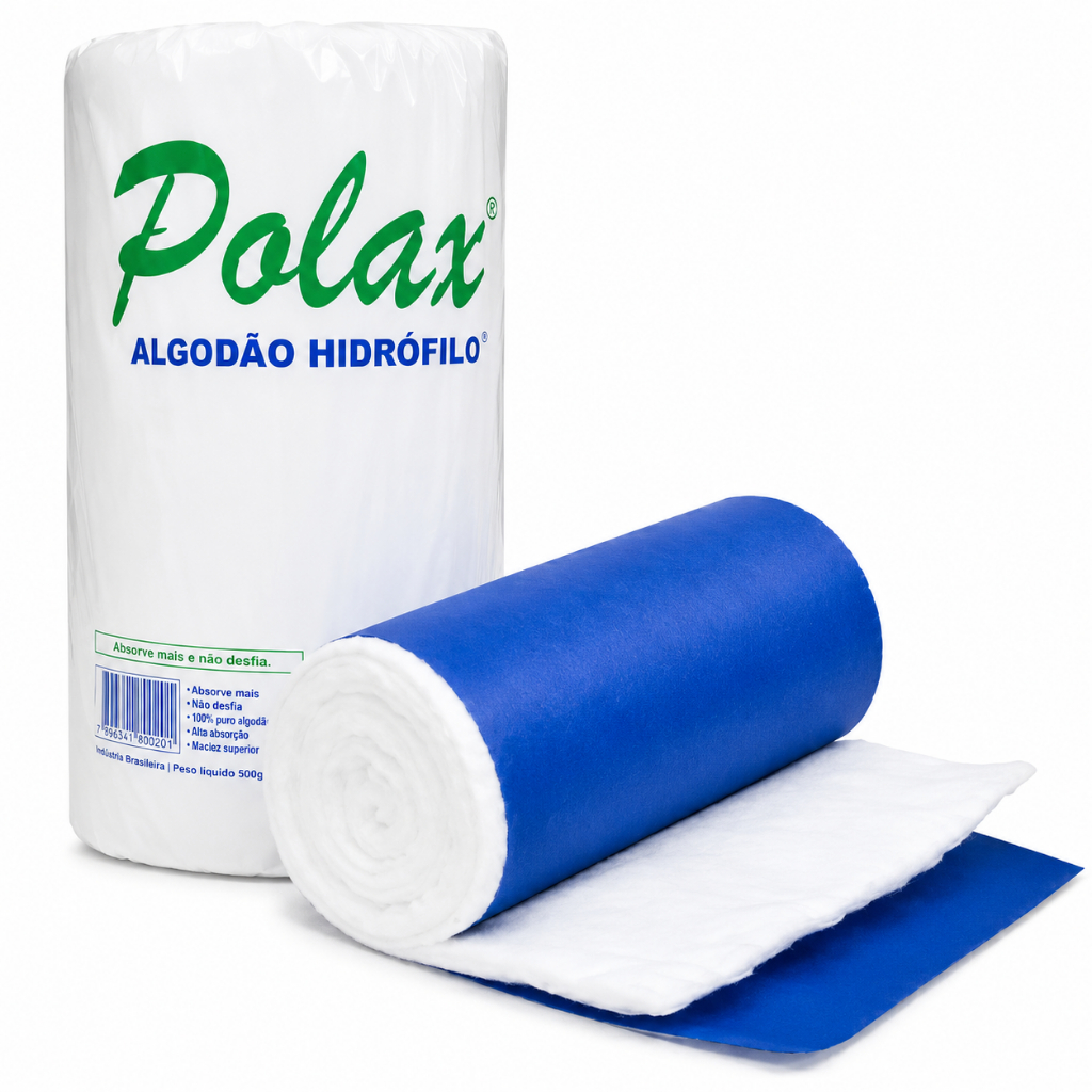 Algodão Rolo Polax 500g Hidrófilo 100% Puro - Macio, Absorvente, para Remover Maquiagem e Esmalte