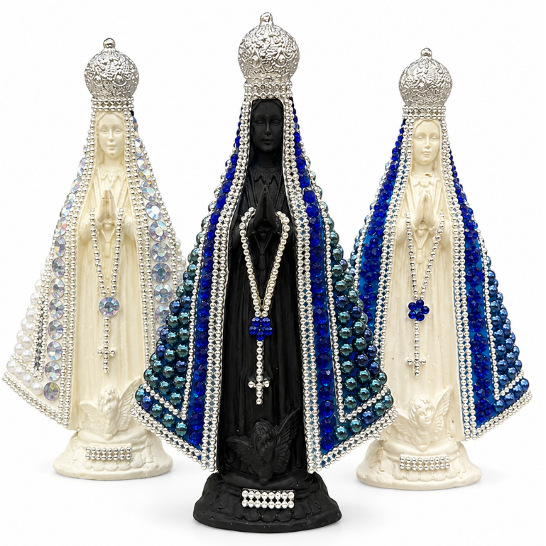 Imagem Nossa Senhora Aparecida Decorada/Pérola Estátua Religiosa Católica com Pedrarias | Padroeira do Brasil/ 3 modelos