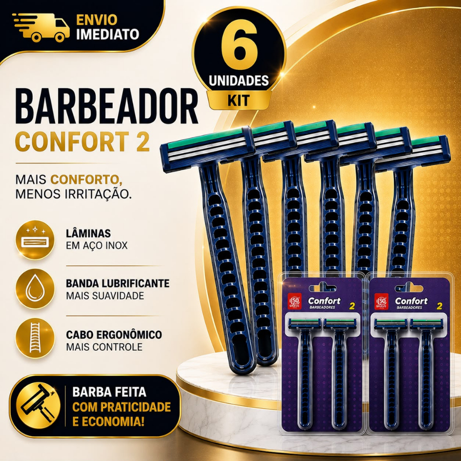 KIT 4 6 8 Prestobarba Aparelho Barbear Descartável Comfort 2 Lâmina Dupla Fita Lubrificante Gilete Premium Barba Corpo