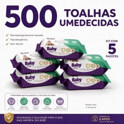 Kit 05 pacotes de Toalhas Umedecidas/ Lenços Baby free c/100- (sem tampa flip-top)