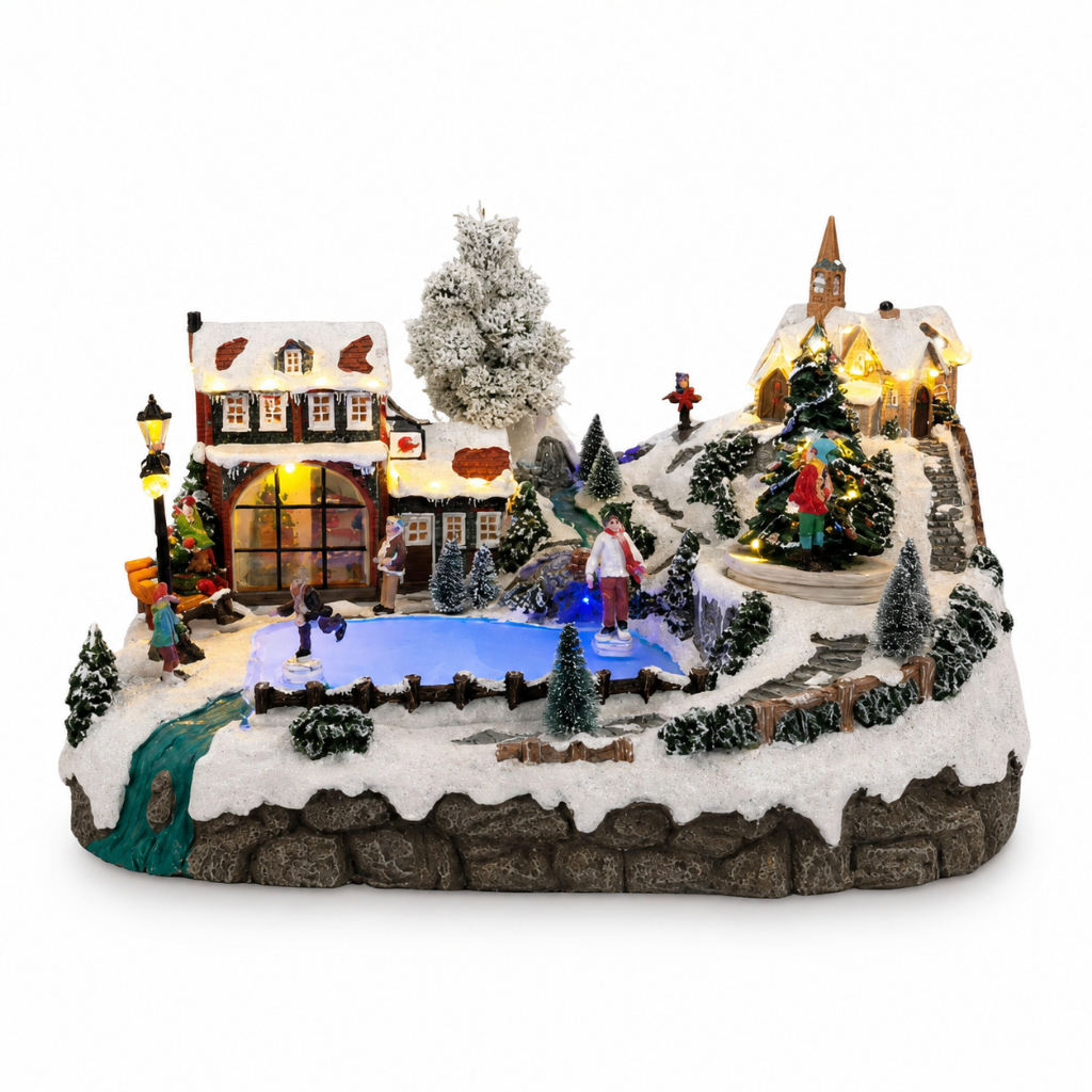 Cenário De Natal - Patins no Gelo com Som , Luz e Movimento - 42x34x25cm - 1 unidade - Rizzo
