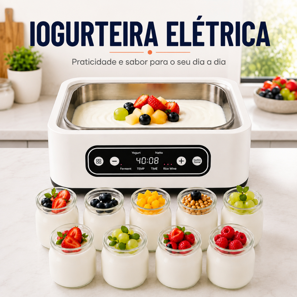 Iogurteira Elétrica 9 Potes de Vidro Painel Digital com Timer