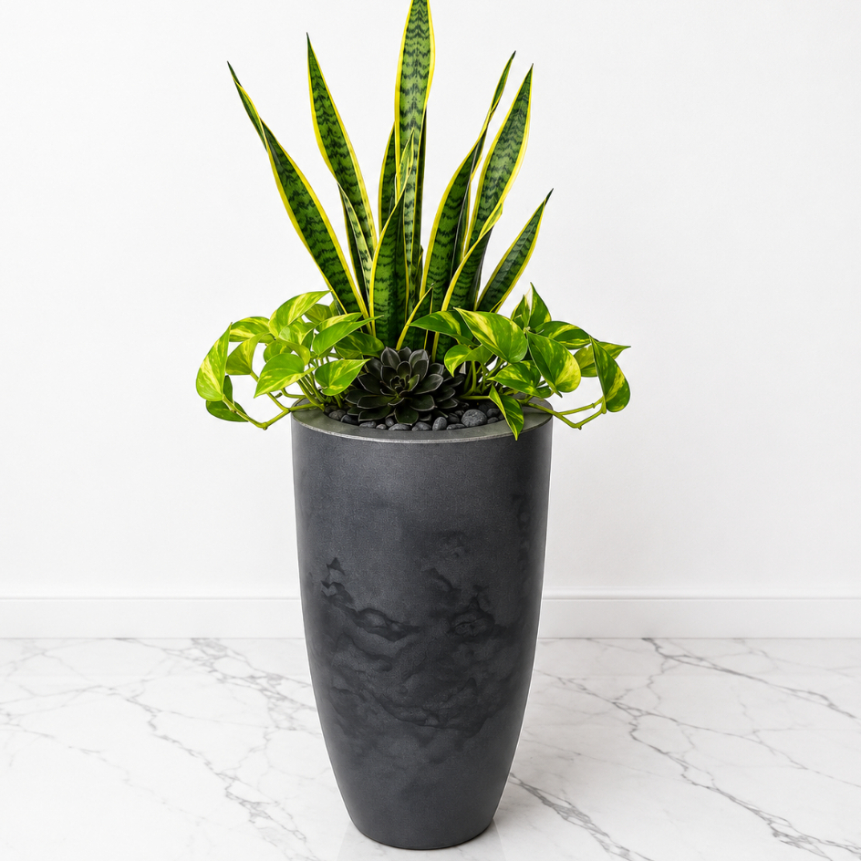 Vaso Ibiza Bojo Slim 50×30 Marmorizado Luxo Grande Decorativo para Sala Jardim e Varanda