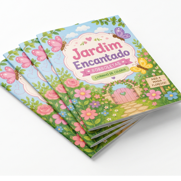 Kit 10-50 Un Livrinho de Colorir Jardim Encantado Borboletas Personalizado com nome | Lembrancinha Aniversário Infantil