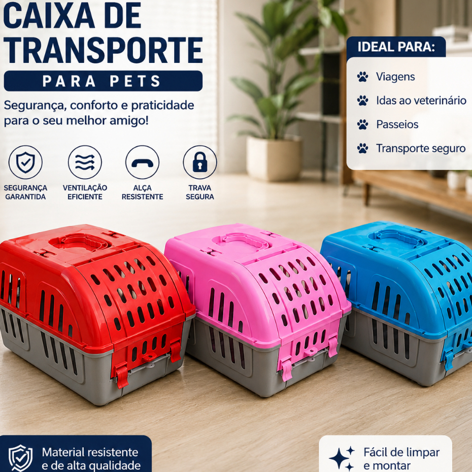 Caixa de Transporte Cachorro Gato Coelho Porte Pequeno