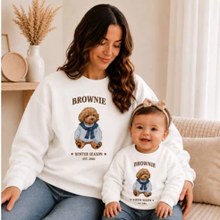 Kit Tal Mãe Tal Filha Moletom Preto Brownie Cachorrinho | Blusa de Frio Feminina e bebê
