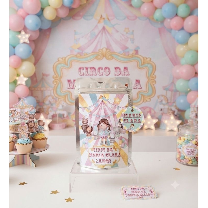 Saquinho Metalizado Personalizado + tag personalizada Circo Rosa/Lembrancinhas|Saquinho para Doces, Balas Festa Infantil