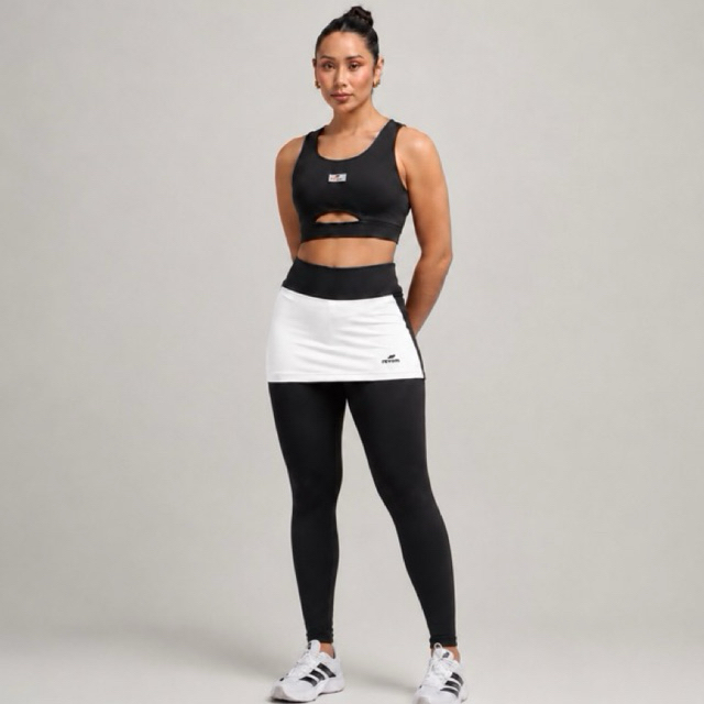 Calça Legging com Saia Fitness Feminina Cintura Alta Slim Plus Size Suplex Academia Zero Transparência