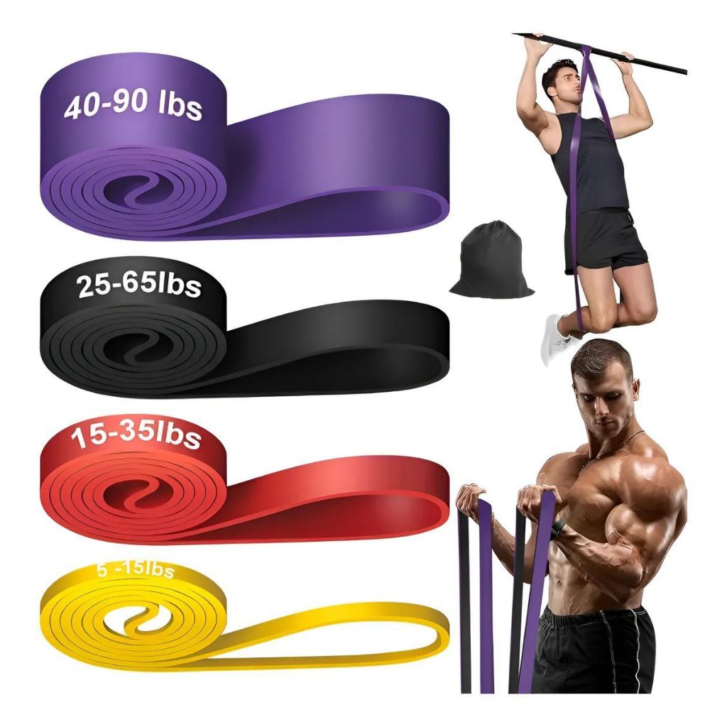 Kit 4 peças Elástico Super Band Borracha Crossfit Extra Forte