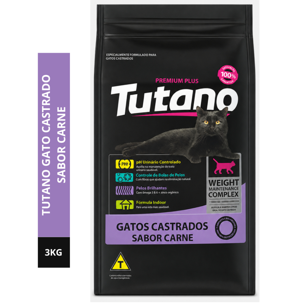 Tutano Ração Para Gatos Castrados Sabor Carne 3kg