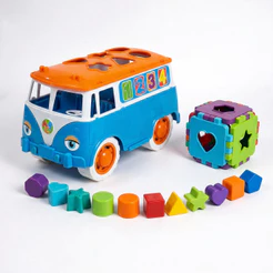 Kit Kombi Educativa + Cubo Educativo | Acompanha12 Peças de Encaixar | Carrinho Meninos +12 Meses | INMETRO | QUEEN SHOP