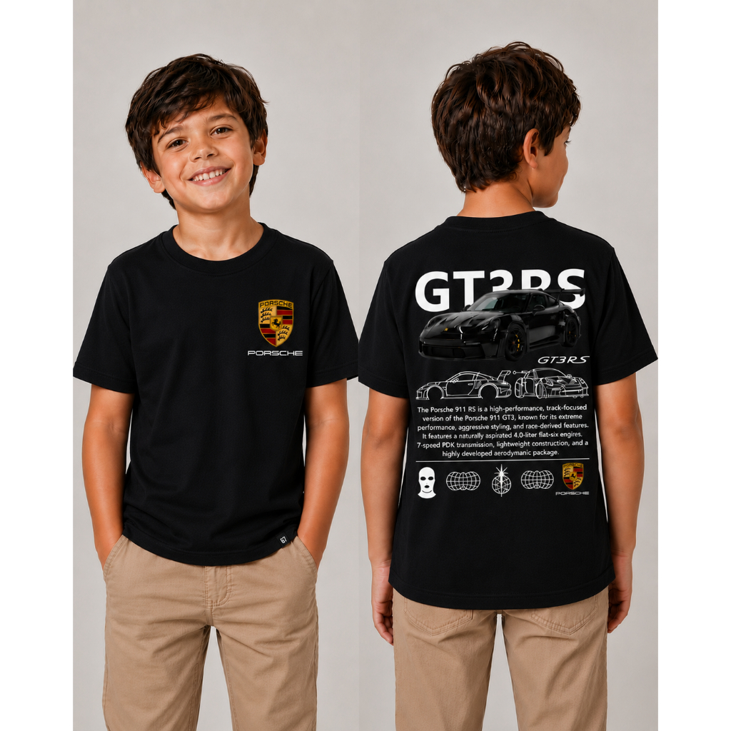 Camiseta Infantil Para Amantes de Carro Porsche GT3RS para crianças unissex 100% Algodão