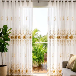 Cortina Bordada Crystal Com Forro de Microfibra Sala Ou Quarto 3,00 Larg × 2,60 Alt Blackout 50%